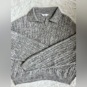 MNG Mango Gray Fine Cable Knit Cropped Jumper Sweater